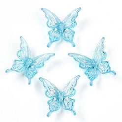 Темно-Голубой Прозрачные акриловые бусины, бабочка, с покрытием AB цвета, глубокое синее небо, 25x25x8.5 мм, отверстие : 1.5 мм, Около 580 шт / 500 г