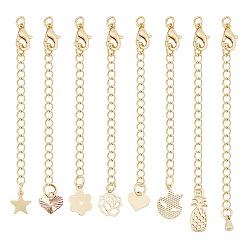 Real 18K Gold Plated 32Pcs 8 Styles Long-Lasting Plated Brass Chain Extender, with Lobster Claw Clasps and Bead Tips, Real 18K Gold Plated, 4pcs/style