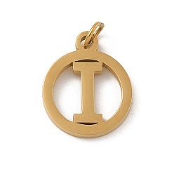 Letter I 304 подвески из нержавеющей стали с соединительным кольцом, золотые, кольцо с буквой-шармом, Буква "i", 14.5x12x1.5 мм, отверстие : 3 мм