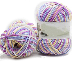 Flieder 5-fädiges segmentgefärbtes Milchbaumwollgarn, zum Stricken von Mützen, Decken, Schals und Kleidung, Flieder, 2.5 mm, 50g/Strang