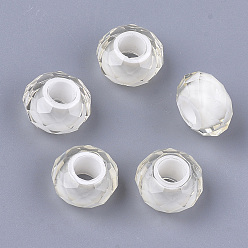 Creamy White Resin Beads, Large Hole Beads, Faceted, Rondelle, Creamy White, 13~13.5x7.5~8mm, Hole: 5.5mm