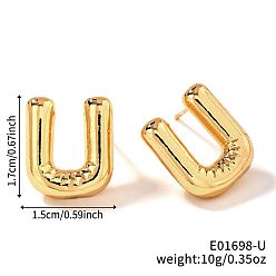Letter U Латунь серьги, золотые, Буква U, 17x15 мм
