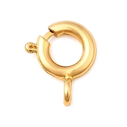 Настоящее золото 18K Латунная застежка пружинного кольца, стойки покрытие, без никеля , реальный 18 k позолоченный, 10x8x2 мм, отверстие : 1.6 мм