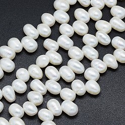 Белый Нити из натурального культивированного пресноводного жемчуга, картофель, белые, 7~11x7~8 мм, отверстие : 0.8 мм, около 59 шт / нитка, 14 дюйм