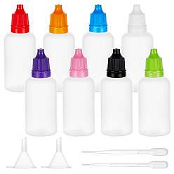 Color mezclado Botella de plástico benecreat, botella de liqiud, con tolva de embudo de plástico, Cuentagotas de plástico desechable 2 ml, color mezclado, 25.5x71 mm, capacidad: 20 ml (0.67 fl. oz), 27 pcs