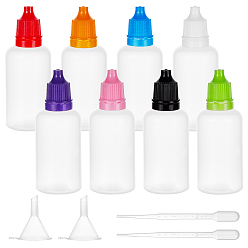 Mixed Color Plastic Bottle, Liqiud Bottle, with Plastic Funnel Hopper, 2ml Disposable Plastic Dropper, Mixed Color, 25.5x71mm, Capacity: 20ml(0.67 fl. oz), 27pcs