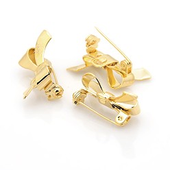 Золотой Латунная фурнитура банта для броши, золотые, 17x25x8 мм, отверстие : 2x3 мм