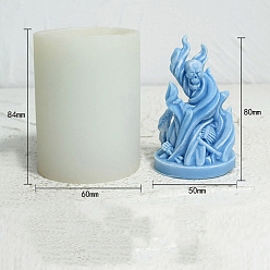 White 3D Halloween Fire Skull DIY Food Grade Silicone Candle Molds, Aromatherapy Candle Moulds, Scented Candle Making Molds, White, 6x8.4cm