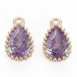 Средняя Орхидея Подвески из латуни с инкрустацией кубическим цирконием, без никеля , долговечный, реальный 18 k позолоченный, слеза, средне орхидеи, 8x5x2 мм, отверстие : 0.8 мм