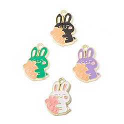 Mixed Color Alloy Enamel Pendants, Rabbit with Carrot Charm, Golden, Mixed Color, 21x13.5x2mm, Hole: 2mm