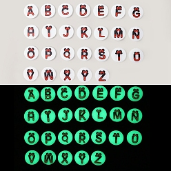 Letter Leuchtende flache runde lebensmittelechte umweltfreundliche Silikon-Brennperlen, Buchstabe, 28 mm