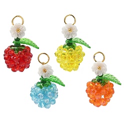 (52) Непрозрачная лаванда Прозрачные стеклянные подвески, яблоко, с золотыми 304 открытыми соединительными кольцами из нержавеющей стали, граненые, разноцветные, 21x17.5x14.5 мм, отверстие : 4.6 мм