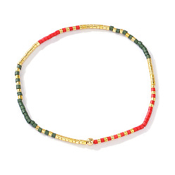 Красный Богемные браслеты из цветного стеклянного бисера, эластичные, для женщин, элегантные повседневные украшения, подарок., красные, 6.50 дюйм (16.5 см)
