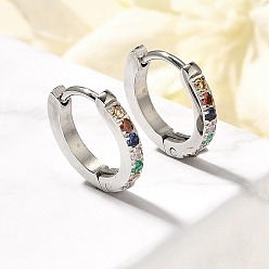 Нержавеющая Сталь Цвет 304 серьги-кольца Huggie Hoop из нержавеющей стали с микропаве из кубического циркония, с 316 штифтов из нержавеющей стали, кольцо, цвет нержавеющей стали, 13x2 мм