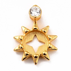 Golden S925 Sterling Open Back Bezel Pendant Cabochon Settings, Sun Charms, Golden, 19x15x4.3mm, Hole: 1.5mm