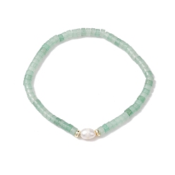 Зеленый Авантюрин Натуральный зеленый авантюрин и жемчужные бусины btacelets, эластичные браслеты, внутренний диаметр: 2 дюйм (5 см)