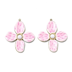 Бледно-Розовый 304 нержавеющей стальной эмали подвески, , cmолой, вакуумное покрытие pvd, реальный 18 k позолоченный, розовый жемчуг, 35.5x30.5x4 мм, отверстие : 1.5 мм