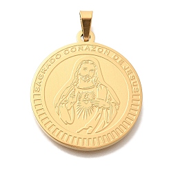 Human Вакуумное покрытие pvd 304 подвески из нержавеющей стали, плоский круглый шарм, реальный 18 k позолоченный, Иисус, 28x25x2 мм, отверстие : 6x3 мм