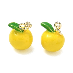 Желтый Латунь эмаль подвески, яблочные прелести, долговечный, стойки покрытие, без свинца и без кадмия, реальный 18 k позолоченный, желтые, 15x13.5x11 мм, Перейти кольцо: 5x1 мм, внутренний диаметр: 3.5 мм