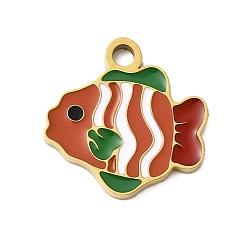 Fish 304 из нержавеющей стали шармы эмали, ионное покрытие (ip), реальный 18 k позолоченный, рыба, 14x13.5x1.5 мм, отверстие : 1.8 мм