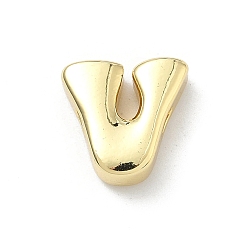 Letter V Латунные бусины, долговечный, стойки покрытие, без свинца и без кадмия, реальный 18 k позолоченный, Буква V, 12.5x12.5x4.5 мм, отверстие : 3x2 мм