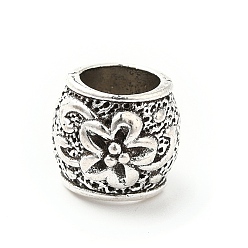 Античное Серебро Европейские сплавочные бусины тибетского стиля , бусины с большим отверстием, RONDELLE с цветком, античное серебро, 10x8.5 мм, отверстие : 6 мм, Около 342 шт / 500 г