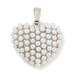 Сердце Покрытие стойки, подвески из латуни и АБС-пластика с имитацией жемчуга, без кадмия и без свинца, долговечный, платина, сердце, 22.5x24x9.5 мм, отверстие : 6x3.5 мм