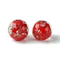 Красный Светящиеся бусины лэмпворк из золота и песка ручной работы, светится в темноте, круглые, красные, 14.5x13 мм, отверстие : 2 мм