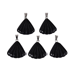 Black Onyx Подвески из натурального черного оникса (окрашенные и нагретые), подвески в форме ракушек, с 304 защелкой из нержавеющей стали на поручнях, цвет нержавеющей стали, 22~23x20x4~6 мм, отверстие : 5.5x2.5~3 мм