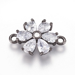 Черный Цвет Металла Экологически чистые латунные микрочастицы из кубического циркония, без свинца и без кадмия, цветок, прозрачные, металлический черный , 14.5x20x4 мм, отверстие : 1.8 мм