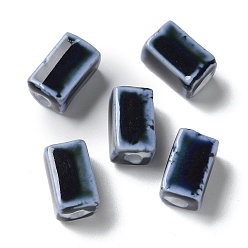 Prussian Blue Handmade Porcelain Beads, Cuboid, Prussian Blue, 12~13x7~7.5x7~7.5mm, Hole: 2.5mm