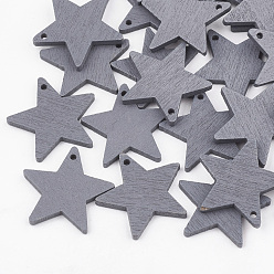 Slate Gray Pear Wood Pendants, Dyed, Star, Slate Gray, 24.5x25.5x3mm, Hole: 1.8mm