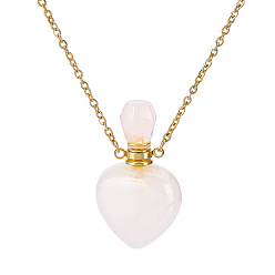Розовый Кварц 1Ожерелья из натурального розового кварца в виде флаконов для духов, сердце, ожерелья из железных цепей золотистого тона, 18.46 дюйм (46.9 см)