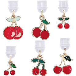 Mixed Color 6Pcs Plastic Mobile Dustproof Plugs, with Alloy Enamel Cherry Pendants, Golden, Mixed Color, 25~32mm