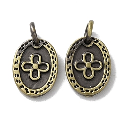 Античная Бронза Тибетский стиль латунные подвески, без кадмия и без свинца, овальные с цветком, античная бронза, 12x9x1.5 мм, отверстие : 3 мм