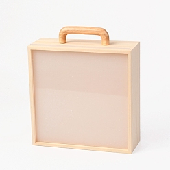 BurlyWood Wooden Storage Box, with Acrylic Transparent Cover and Handle, Square, BurlyWood, 2.25x8.5x26cm
