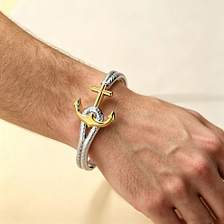 Anchor & Helm Duo Tone 304 Stainless Steel Hinged Cuff Bangles for Unisex, Golden & Stainless Steel Color, Anchor & Helm, Inner Diameter: 2.36 inch(6cm)