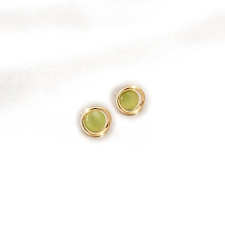 Желто-Зеленый Круглые женские серьги-гвоздики из сплава «кошачий глаз», с 925 стерлинговым серебром, желто-зеленый, 18x12 мм