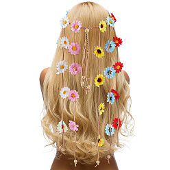 Разноцветный Ткань подсолнух хиппи повязка на голову цветочная корона, свадебная вечеринка пляж свадебные декоративные аксессуары для волос украшение для волос в виде лозы, красочный, 500~652 мм, внутренний диаметр: 150~200 мм