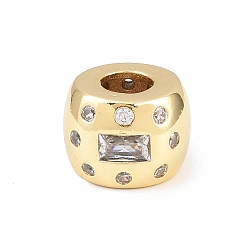 Прозрачный Латунные микро проложить Цирконий Европейский бисером, круглые, бусины с большим отверстием, долговечный, стойки покрытие, без свинца и без кадмия, реальный 18 k позолоченный, прозрачные, 12x9 мм, отверстие : 5 мм