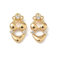 Настоящее золото 18K Латунные микропаве прозрачные подвески с фианитом, с целью перехода в кольце, долговечный, очарование формы бикини, реальный 18 k позолоченный, 16x8.5x33 мм, отверстие : 1 мм