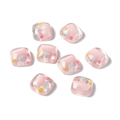 Crown Transparent Resin Cabochons, Square, Pink, Crown Pattern, 19x19x8mm