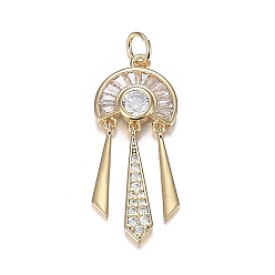 Настоящее золото 18K Кулоны из латуни с прозрачным фианитом, долговечный, форма колокольчика, реальный 18 k позолоченный, 29x12x3 мм, отверстие : 3.6 мм