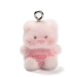 Свинья Подвески из непрозрачной смолы, с платиновыми тоновыми железными петлями, свинья, 23x17x12 мм, отверстие : 2 мм