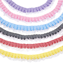 Mixed Color 6Yards 6 Colors Polyester Lace Ribbon, Tartan Pattern, for Clothes Accessories, Mixed Color, 1-5/8 inch(40mm), 1yards/color
