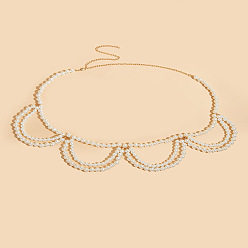 Золотой Цепочки для талии и живота из искусственного жемчуга из сплава и пластика с круглыми бусинами и кисточками для женщин, белые, золотые, 1200 мм