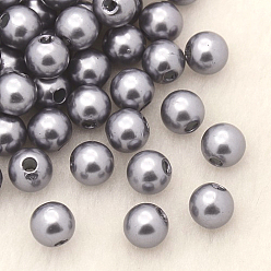 Gray Imitation Pearl Acrylic Beads, Dyed, Round, Gray, 16x15.5mm, Hole: 2mm, about 250pcs/pound