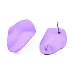 Medium Orchid Spray Painted Iron Stud Earring Findings, with Vertical Loops, Twist Oval, Medium Orchid, 26x18mm, Hole: 3mm, Pin: 0.7mm
