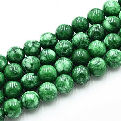 Зеленый Природного кварца нитей бисера, окрашенные, круглые, имитация малайзийского нефрита, зелёные, 10~10.5 мм, отверстие : 1~1.2 мм, около 37~38 шт / нитка, 14.76~15.16 дюйм (37.5~38.5 см)