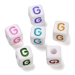 Letter G Непрозрачные акриловые бусины, Эмаль стиле, куб с письмом, Буква G, 10x9.5x9 мм, отверстие : 3.8 мм, Около 560 шт / 500 г